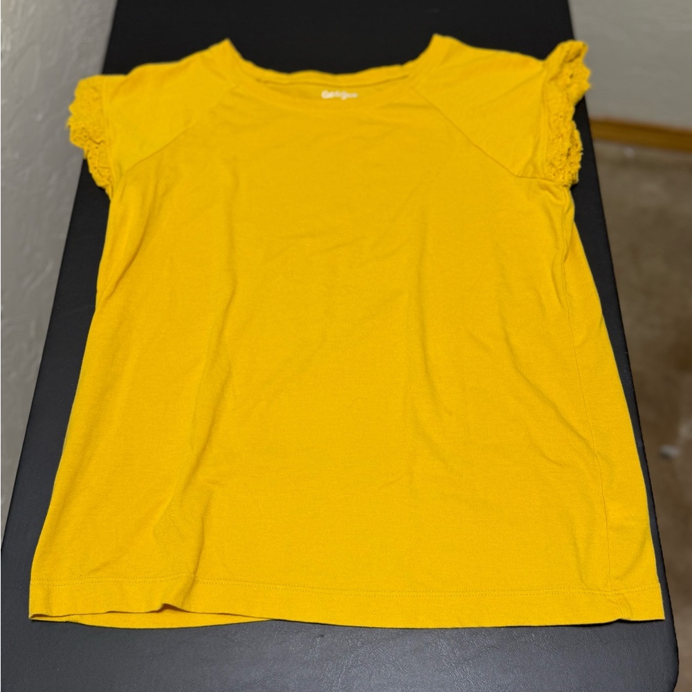 Cat & Jack Yellow Cap Sleeve T-Shirt With Eyelet Lace Trim Girls XXL